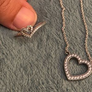 Silver Pandora Heart Necklace and Ring